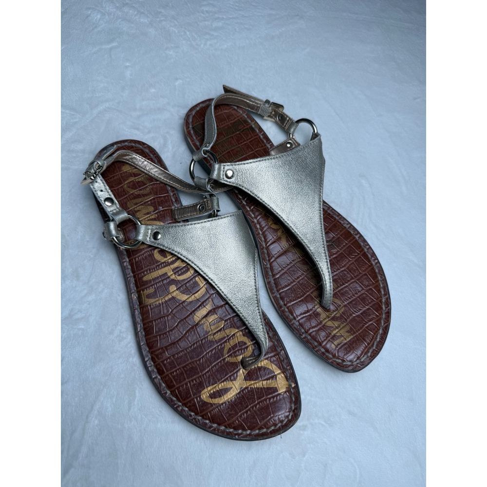 Sam Edelman Greta Metallic Gold Leather Thong Slingback Sandals 8M